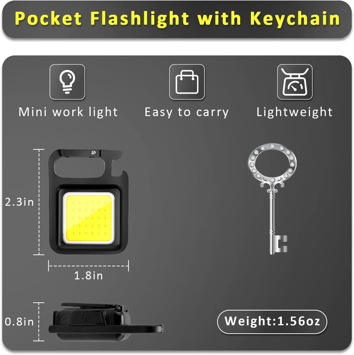 2-Pack Rechargeable COB Keychain Work Lights – EDC Flashlight with Folding Stand & Bottle Opener for Camping, Fishing, and Emergencies