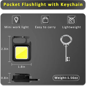 2-Pack Rechargeable COB Keychain Work Lights – EDC Flashlight with Folding Stand & Bottle Opener for Camping, Fishing, and Emergencies