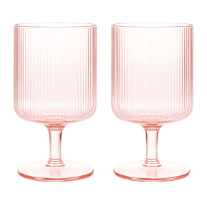 Khen Ripple Textured Blush Pink Stemmed Glass Wine Goblets | Set of 2