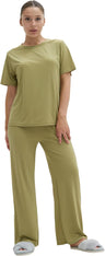 Talmont Women's Pajama 2-Piece Lounge Set, Short Sleeve Shirt & Pants, Silky Soft Sleepwear