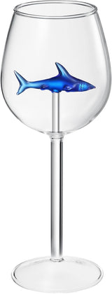 Shark-Inspired Wine Glasses Set of 2 – 13oz Stemmed Red & White Wine Glass with 3D Shark Inside – Unique Glassware Gift for Men, Dad, or Host