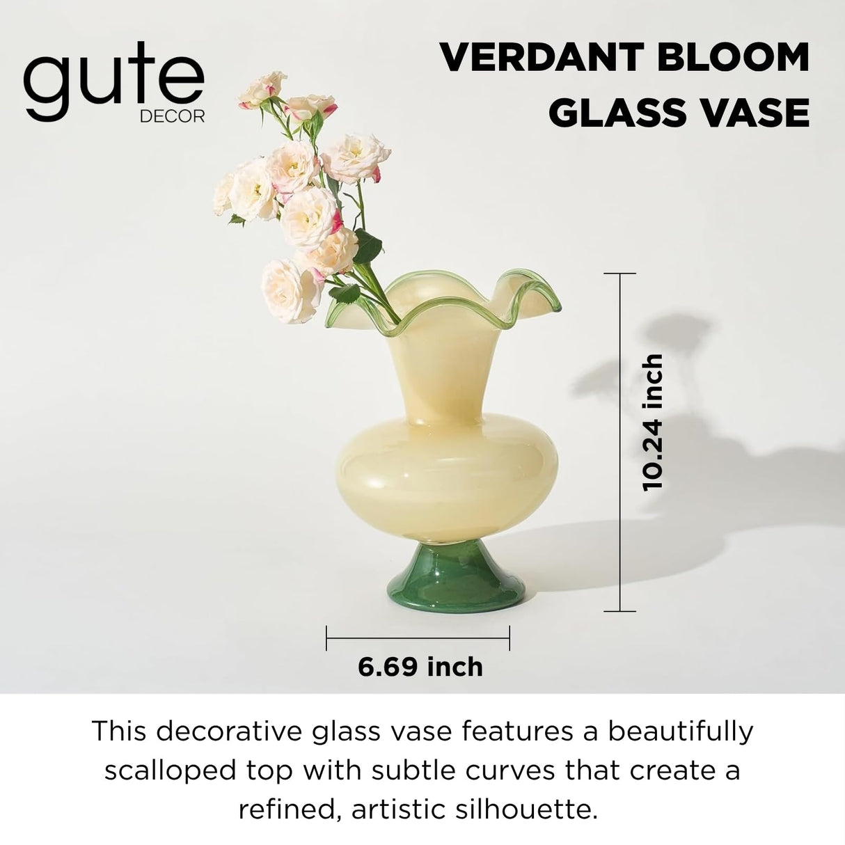Verdant Bloom Hand-Blown Glass Flower Vase  Décor - 11"