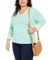 Tommy Hilfiger Plus Size Cotton V-Neck Pullover Sweater Green - 0X