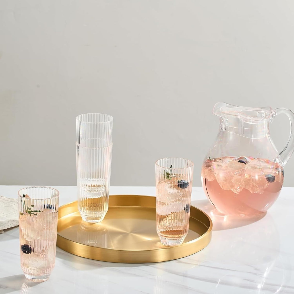 Shatterproof Ribbed Drinking Glasses – Set of 4 Clear 12oz