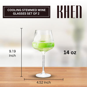 Stemmed Acrylic Cooling Wine  Glasses 14oz | Set of 2 | Green