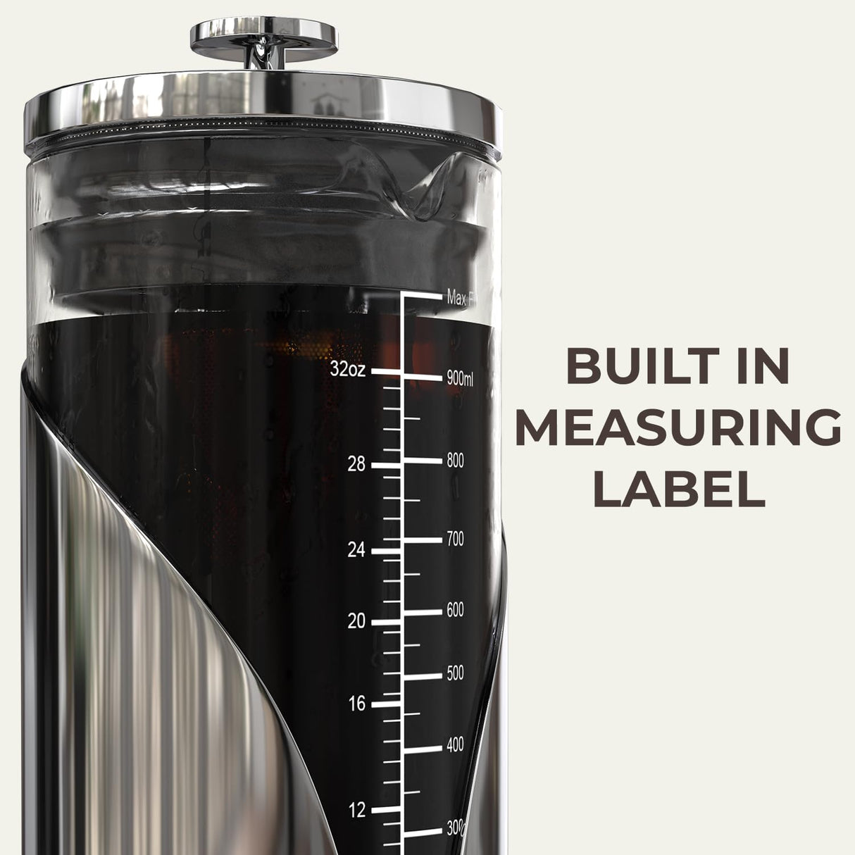 Cafe Du Chateau Cold Brew Coffee Maker - 34oz Airtight Iced Coffee & Tea Pitcher with Measuring Label, Stainless Steel Filter, Ideal for Fridge Storage