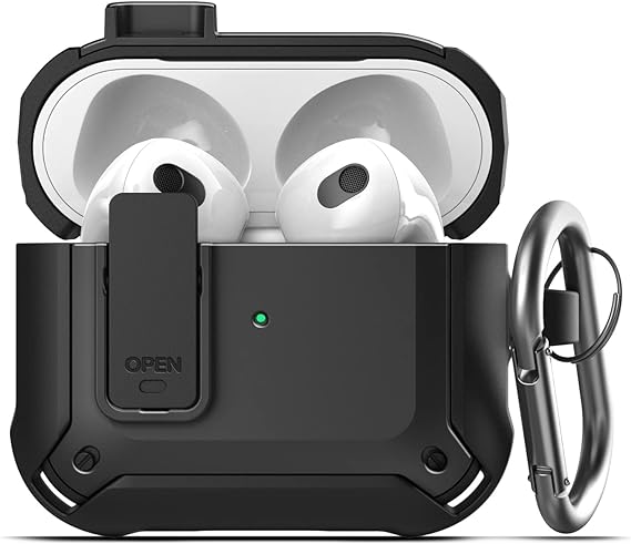 X-Armor for Airpods Pro 1st Generation Case with Locking Lid | Protective Carrying Pod with Carabiner Keychain (Airpods Pro Gen 1)