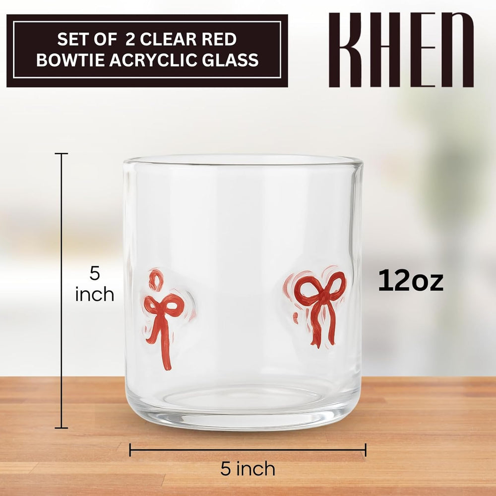 Red Bowtie Tumbler | Clear Water or Juice Glasses | Set of 2