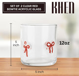 Khen Red Bowtie Tumbler Set Unique Lightweight Acrylic Clear Drinkware Vintage Aesthetic Barware Cup - Set of 2 Clear