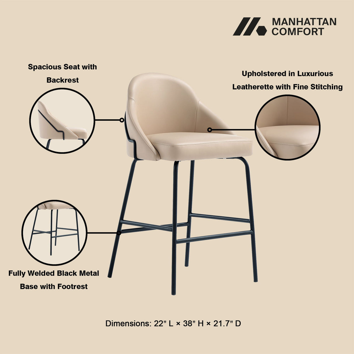 Gracie - Upholstered Counter Stool
