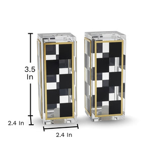 Checkered Salt and Pepper Shakers Set, Black White Square Design with 3 & 5 Holes