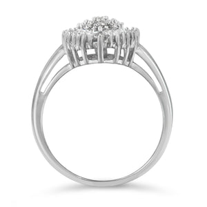 10K White Gold 1/2 Cttw Round & Baguette Cut Diamond Pear Shaped Domed PavÃ© Cluster with Halo Cocktail Ring (H-I Color, SI1-SI2 Clarity) - Size 5