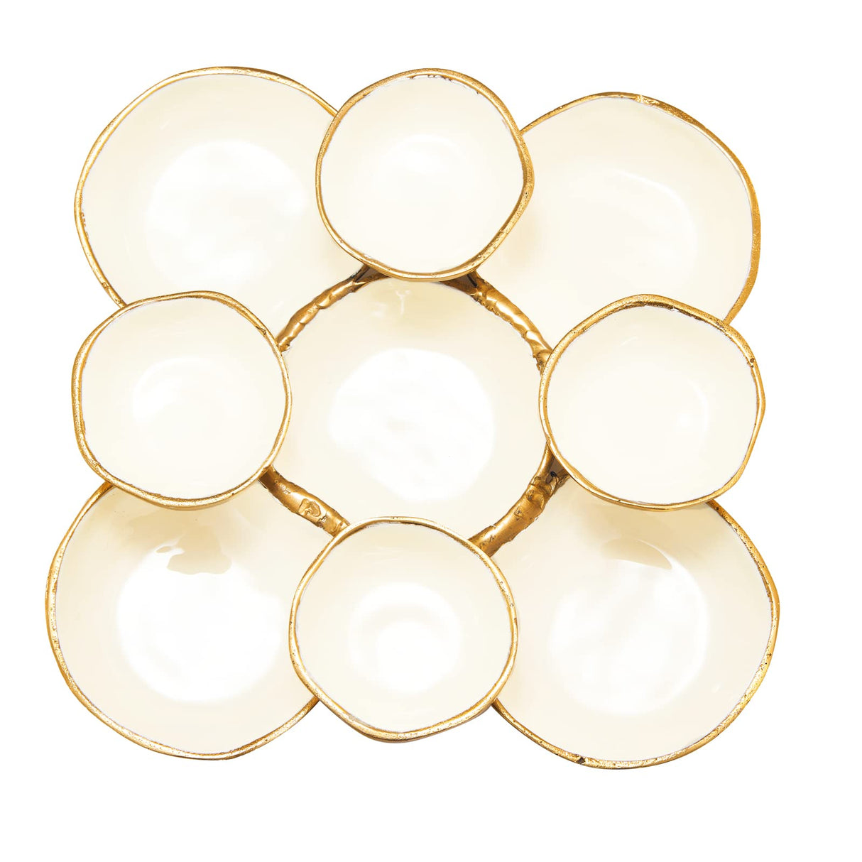 Cluster of 9 Round Serving Bowls Decorative Bowls Gold & White, Brass