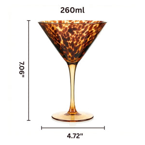 Tortoise Leopard Print Martini 9oz - Set of 4, 7.1" Spotted Borosilicate Cocktail Stem