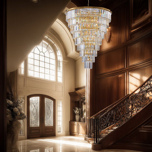 48-Inch Gold Tiered Crystal Tube Chandelier