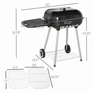 Outsunny 21' Portable Charcoal Grill with Wheels and Bottom Shelf