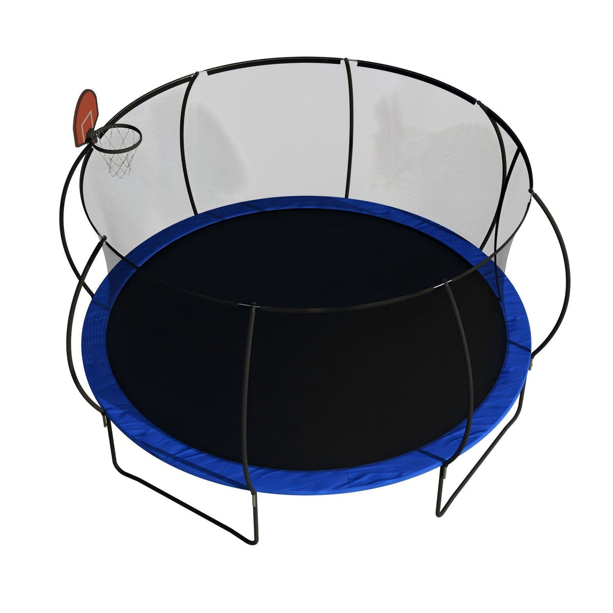 14 Ft Outdoor Trampoline with Basketball Hoop & Ladder - Black / Blue