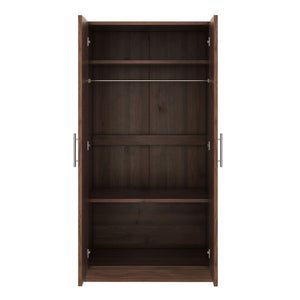 2 Door Wooden Wardrobe Armoire With 3 Storage Shelves - Brown