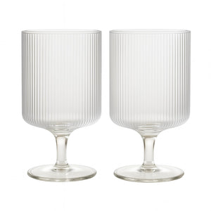 Khen Textured Clear Glass Ribbed Modern Elegant Wine Goblets | Set of 2