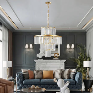 20' Modern Crystal Chandelier with Gold Finish, 4-Tier Design for Dining Room or Living Room, Elegant Crystal Pendant Light Fixture (Bulb Not Included)