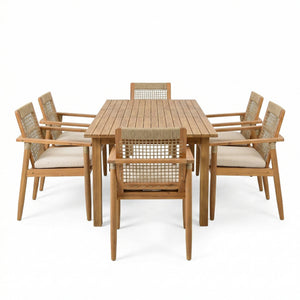 7 Pieces Acacia Wood Outdoor Dining Set with Cushions