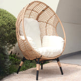 New Grid Style PE Wicker Weaving Patio Egg Chair with Natural Color Rattan Beige Cushion