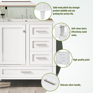 Bathroom Vanity, Modern Bathroom Cabinet With Sink Combo Set, Bathroom Storage Cabinet With A Soft Closing Door And 3 Drawers, Solid Wood Frame
