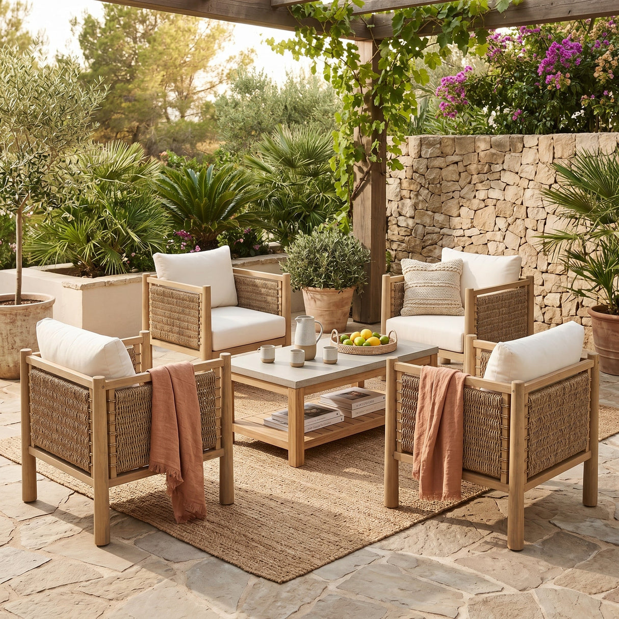 Set of 4 Outdoor Acacia Wood Patio Chairs