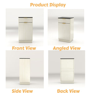 Tilt Out Trash Can Cabinet With Wave Textured Drawer & Pull Out Bin