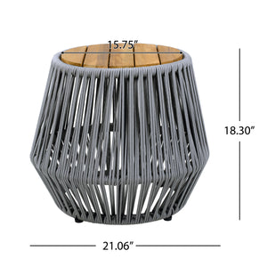 Acacia Wood Side Table with Grey Rope Design