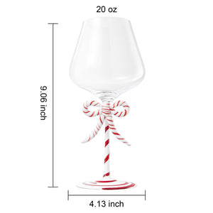 Khen Christmas Candy Cane Bow Wine Glasses - Set of 2