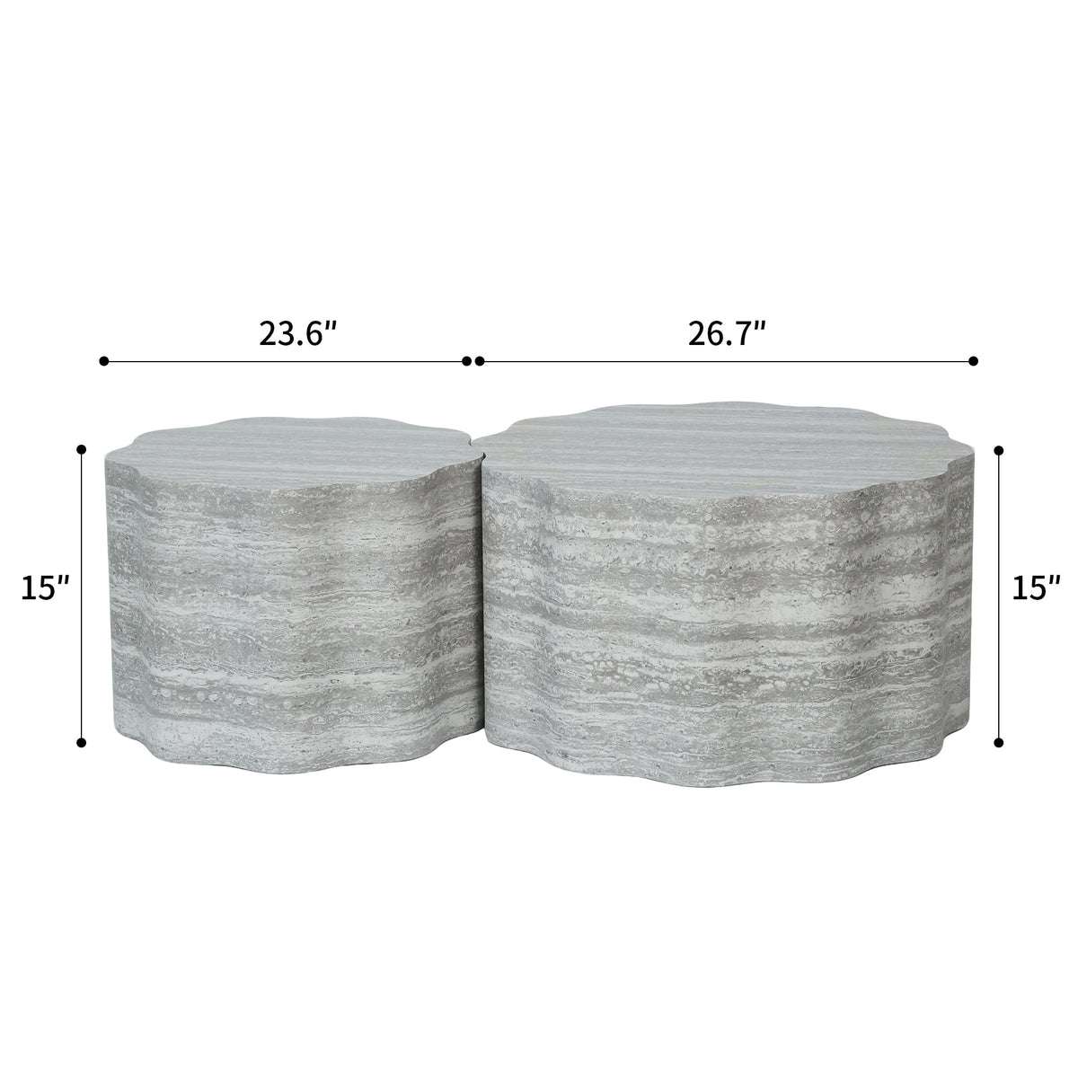 Set of 2 Round Coffee Tables with Faux Mars Pattern - Brown