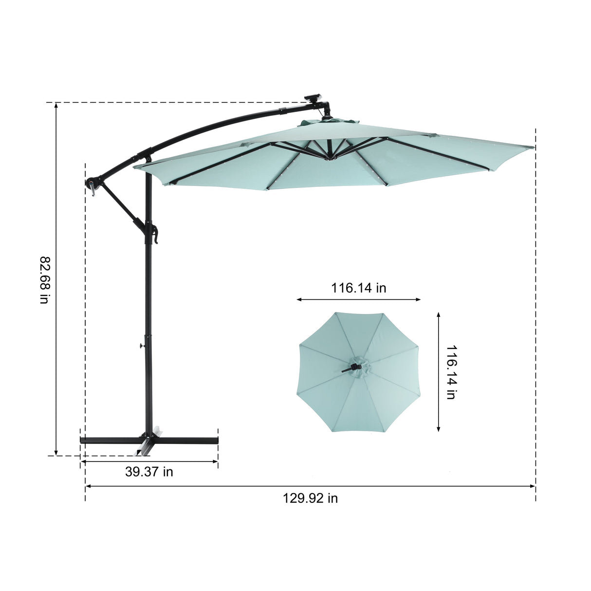 10ft Solar LED Offset Hanging Market Patio Umbrella - Navy Blue