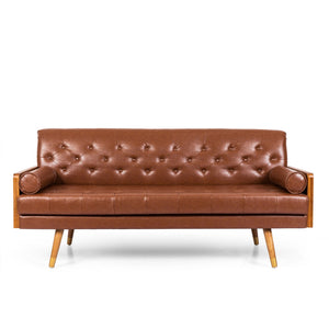 Adelaide - Mid Century Modern Tufted Sofa With Rolled Accent Pillows - Light Brown