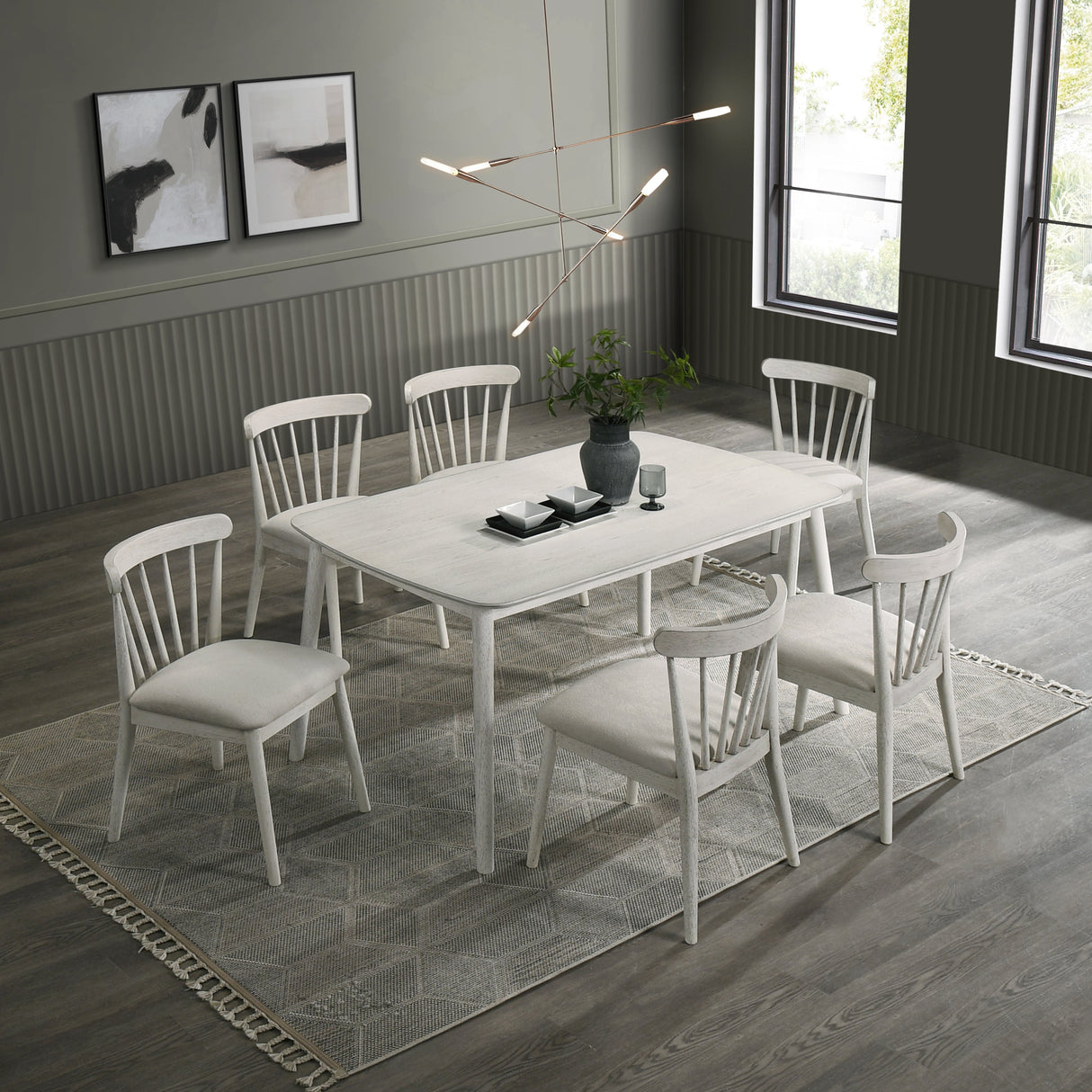 Modern Spindle Back Dining Chairs, Set of 2