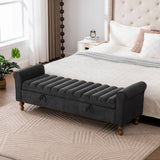 Wide Modern Upholstered Storage Bench With Rolled Armrest