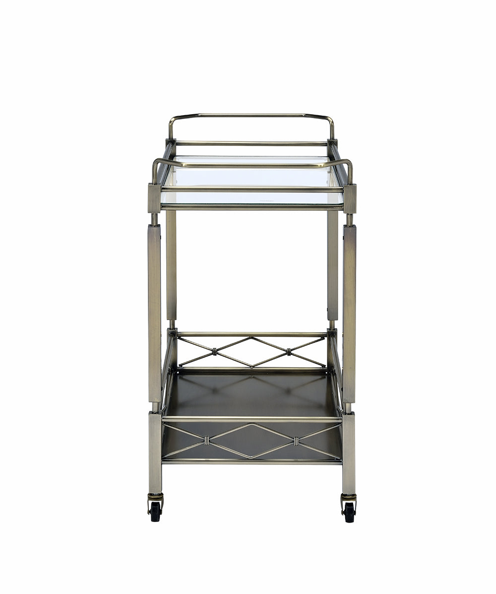 Matiesen Clear Glass & Antique Gold Finish Serving Cart