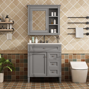 Bathroom Vanity With Top Sink, 2 Doors And 3 Drawers, Freestanding Set With Mirror Cabinet