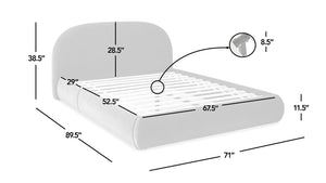 Archie Puffy Grounded Upholstered Platform Bed with Rounded Headboard - Green, White, Beige