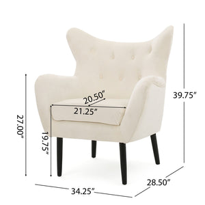 Style Velvet Arm Chair With Wingback And Flared Arms - Ivory
