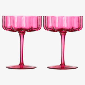 Flower Vintage Wavy Glass Coupes Martini, Champagne & Cocktail Coupes - Set of 2