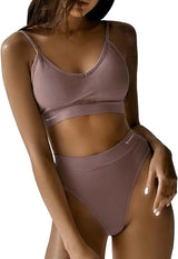 Talmont Seamless Ribbed Bra & Panty Set – Soft, Stretchy Lounge Lingerie with Removable Pads