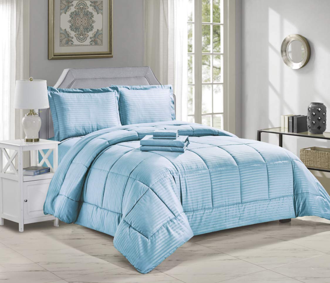 Decor&More Ultra Lush Down Alternative 8 Piece Bed in a Bag Embossed Stripe Comforter Set