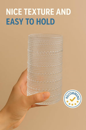 Khen Hobnail Drinking Glasses with Straws | Clear Colors | Set of 12
