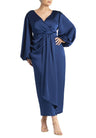 ELOQUII Women's Plus Size Satin Sleeve Pleated Dress - 18, Marine Blue