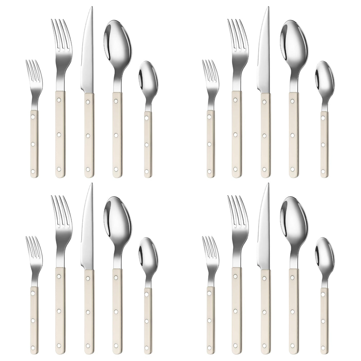 Khen Cream Cutlery Set of 20 –18/8 Stainless Steel Flatware