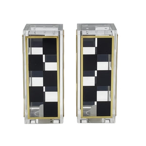 Checkered Salt and Pepper Shakers Set, Black White Square Design with 3 & 5 Holes