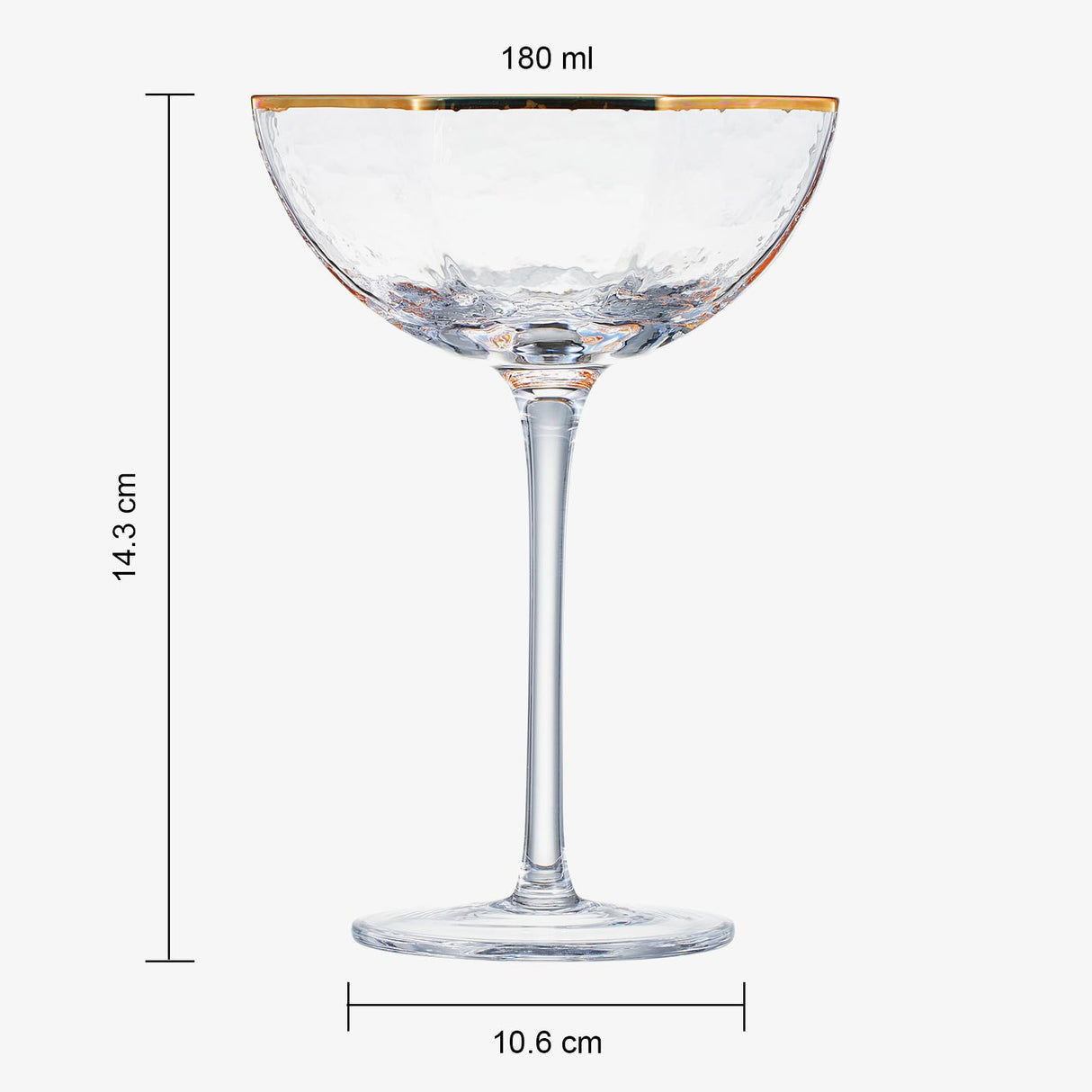 Khen Champagne Coupe Glasses Set of 4 Vintage Octagonal Gold Rim Elegant Art Glass Cocktail Goblets - 6oz Clear Gold Rim