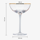 Khen Champagne Coupe Glasses Set of 4 Vintage Octagonal Gold Rim Elegant Art Glass Cocktail Goblets - 6oz Clear Gold Rim