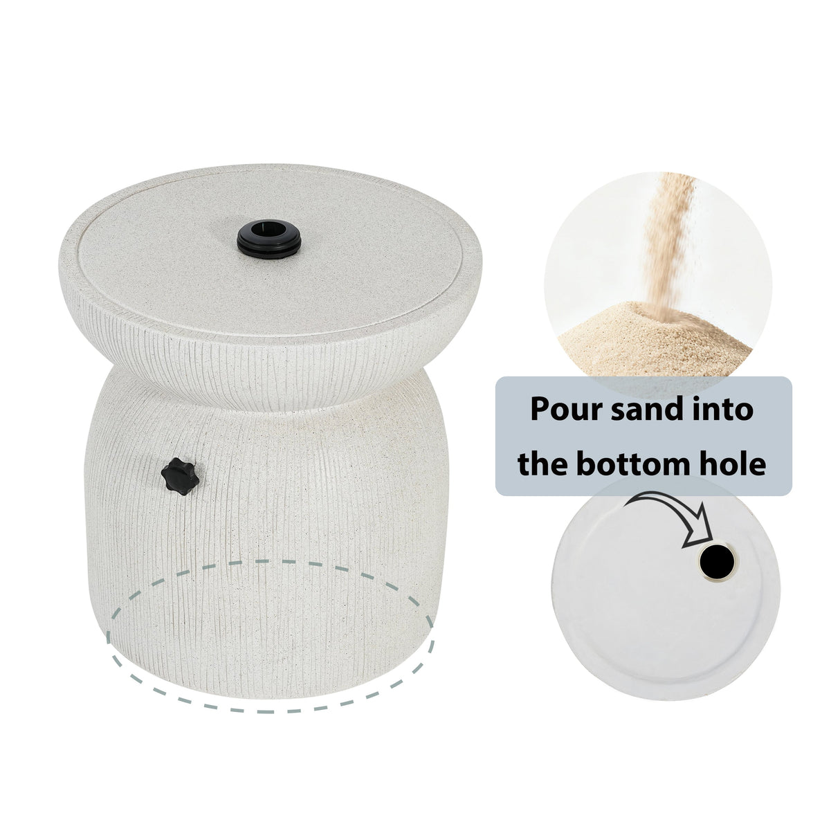 Odelia MGO Outdoor Patio Side Table Umbrella Base with Sand-filling DesignWhite Marble Finish